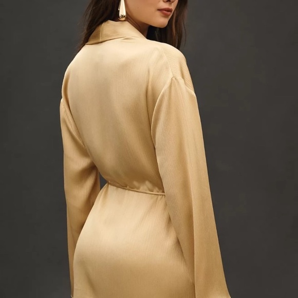 NWT Anthropologie Mare Mare Tie Plissé Blazer Gold Belted  XS - Picture 4 of 10